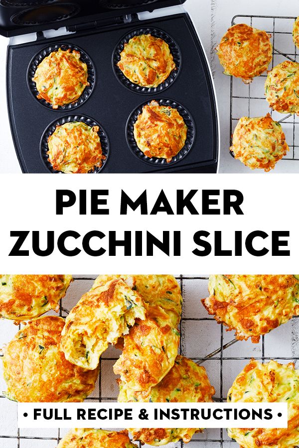 an image of some muffins on a rack with the words pie maker zucchini slice