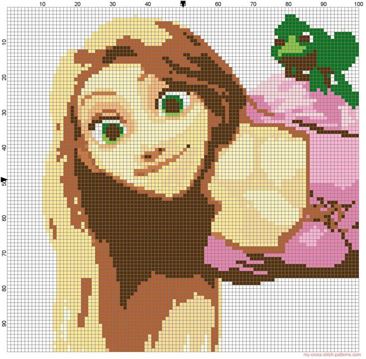 a cross stitch pattern with a girl holding a cake