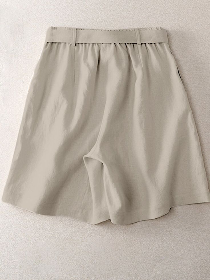 Solid Casual Wide Leg Shorts with Belt for Women Beige Bottoms With Belt Loops For Summer, Beige Summer Bottoms With Belt Loops, Summer Beige Bottoms With Belt Loops, Non-stretch Solid Color Summer Bottoms, Beige High-waisted Shorts, Summer Solid Color Pants With Short Inseam, Solid Color Summer Pants With Short Inseam, Solid Non-stretch High Waist Shorts, Khaki Short Leg Bottoms For Spring