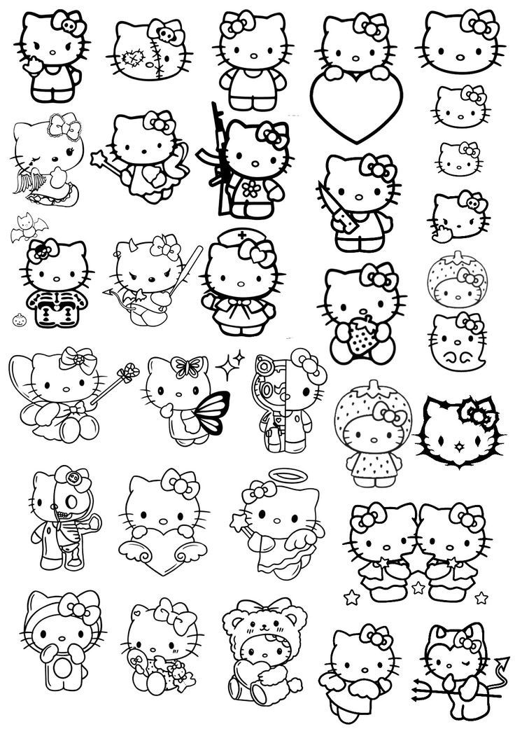 a bunch of hello kitty stickers on a white background