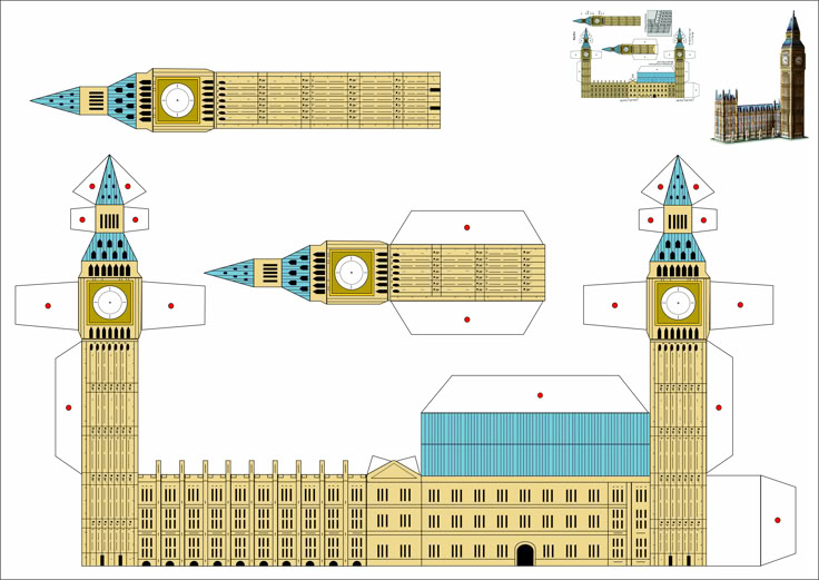 paper model of big ben and the houses of parliament in london, england with cut out details