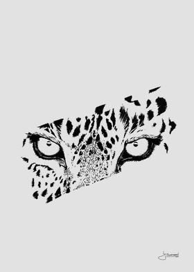 a black and white drawing of a leopard's face