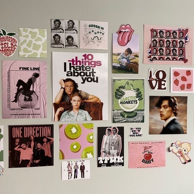 the wall is covered with posters and magnets for various things to do on valentine's day