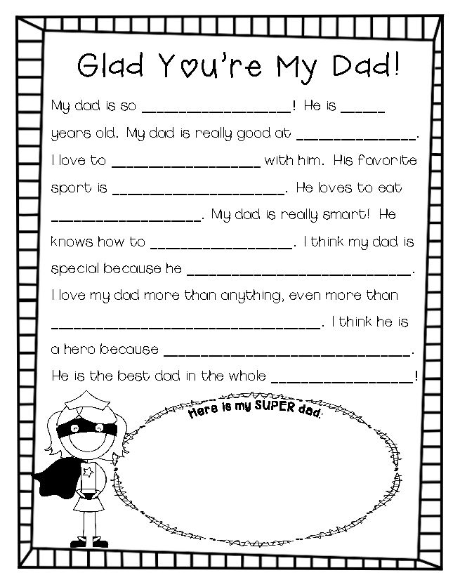 a father's day worksheet with the words glad you're my dad