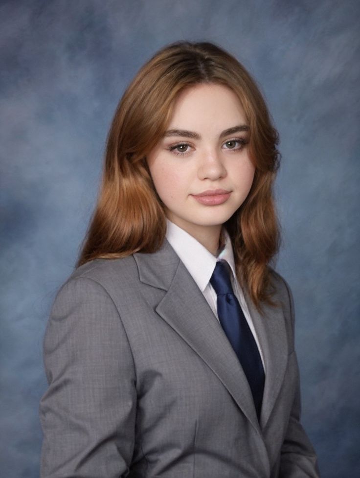 a young woman in a suit and tie posing for a photo with her hands on her hips