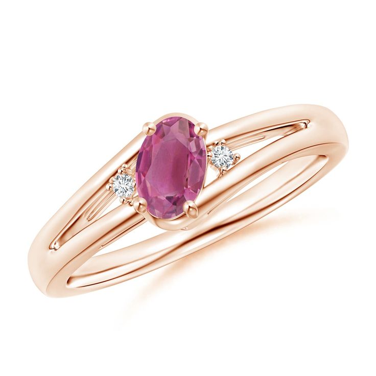 The oval pink tourmaline prong set at the center of this 14k rose gold solitaire ring captivates the senses with its vivid pink brilliance. Sparkling round diamonds flanking the center stone add an extra dose of luxury. The stylish split shank and the dazzling diamond accents enhance this brilliant pink tourmaline ring. Rose Gold Solitaire Ring, Yellow Gold Solitaire Ring, Split Shank Ring, Pink Tourmaline Ring, Gold Solitaire Ring, Pink Sapphire Ring, Diamond Glitter, Rose Gold Pink, Tourmaline Ring