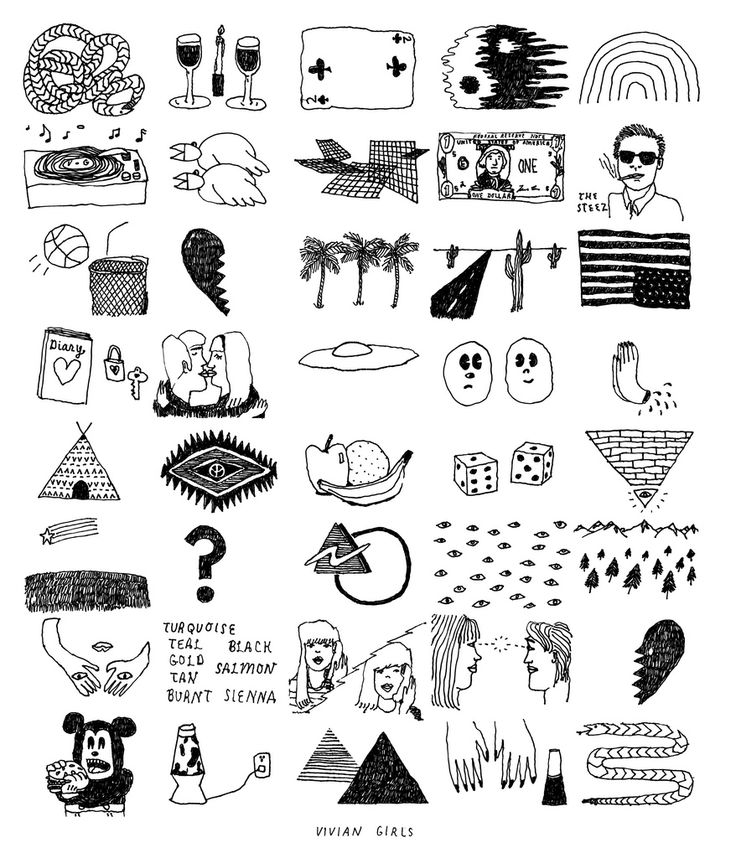 an image of different types of doodles and other things in black and white