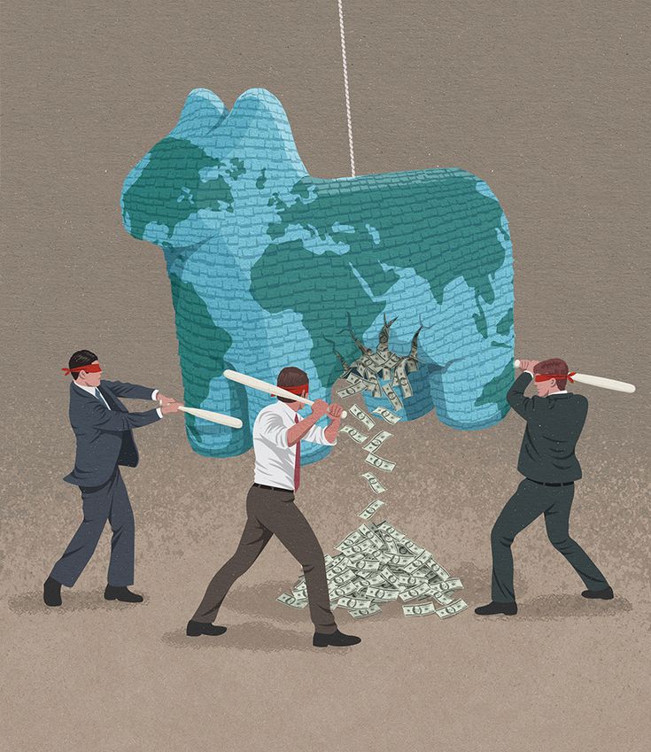 two men holding baseball bats in front of a world map with money falling from it