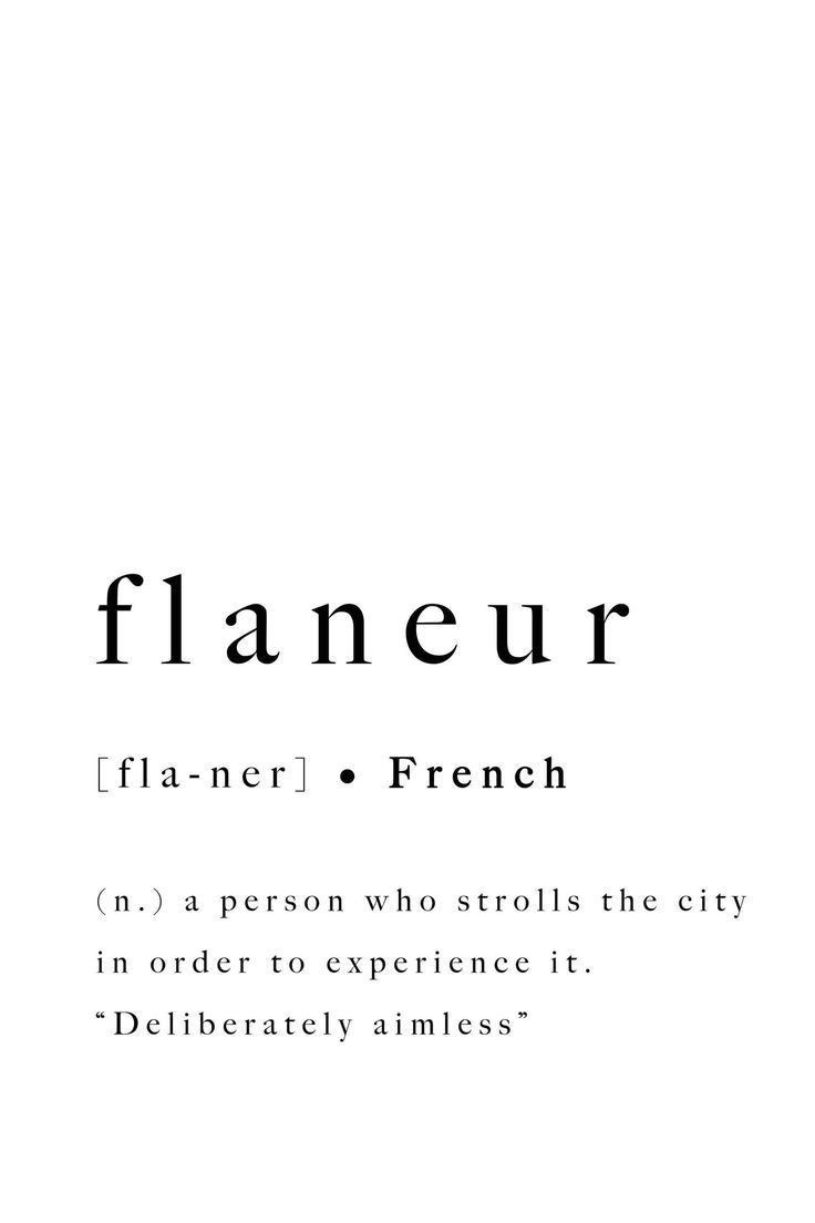 the words flaneur are written in black and white