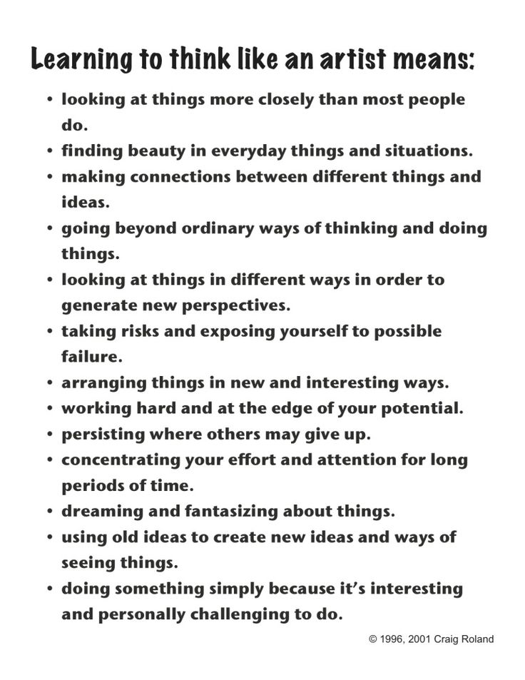 a poster with the words learning to think like an artist means