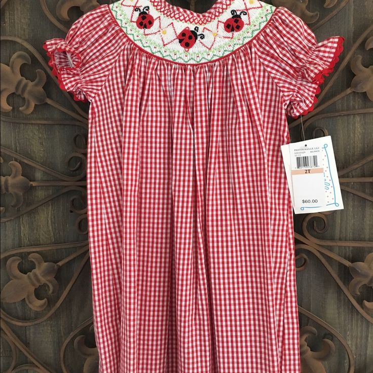 Cute Smocked Dress, Perfect For Summer! Red Smock Dress For Spring, Red Cotton Dress With Smocked Back, Casual Smocked Dress With Smocked Back For Playtime, Red Fitted Cotton Smocked Dress, Fitted Red Cotton Smocked Dress, Red Smocked Dress With Ruffles And Short Sleeves, Red Cotton Smocked Dress, Red Cotton Smocked Dress With Smocked Bodice, Casual Dress With Smocked Back For Playtime