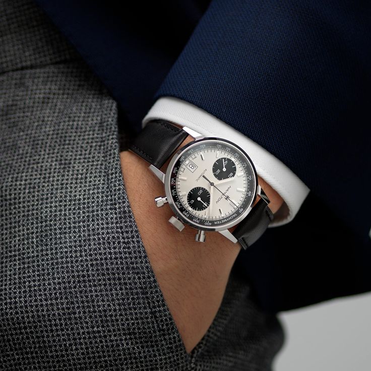 The Hamilton Intra-Matic Auto Chrono is a modern reworking of a 1968 signature piece that offers a sporty but classic look. Combining authentic 60s appeal with the exclusive H-31 automatic movement, its distinctive panda dial is a guaranteed eye-catcher. Reference No. H38416711 Hamilton Intra Matic, Hamilton Watches Men, Hamilton Watches, Hamilton Watch, Chrono Watches, Gents Watches, Material World, Wrist Game, Modern Accessories