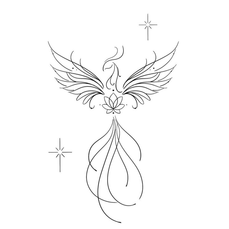 the outline of a bird with wings on it's back, and stars in the background