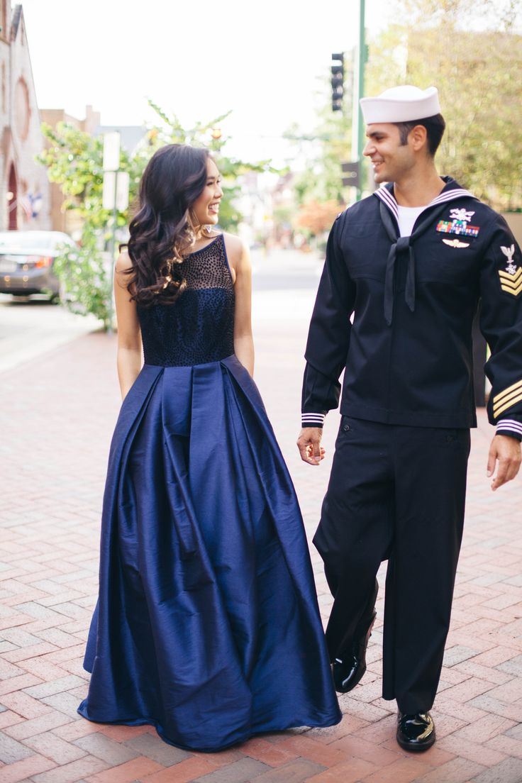 A navy ballgown with pockets is perfect to wear to a military ball Navy Ball Dress Military, Navy Ball Gown Military, Marine Ball Dresses Formal Gowns, Military Ball Dresses Jrotc High School, Navy Ballgown, Military Ball Hairstyles, Marine Corps Ball Dresses, Navy Graduation Dress, Navy Ball Dresses