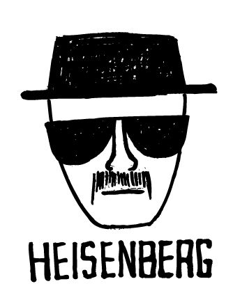 a black and white image of a man wearing sunglasses with the words heisenberg on it