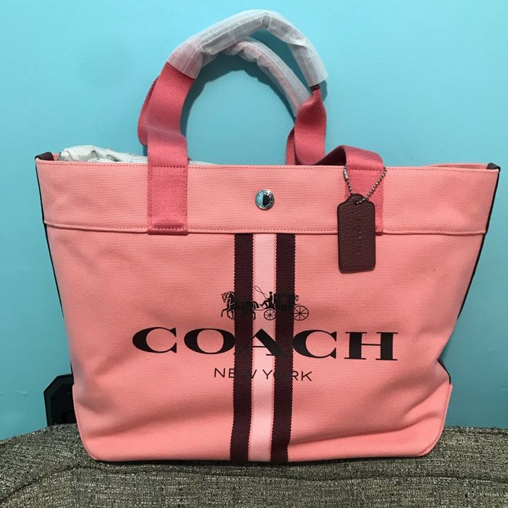 100% Authentic New Coach Tote Canvas With Refined Pebble Leather Details Inside Zip, Cell Phone And Multifunction Pockets Snap Closure, Fabric Lining Handles With 10" Drop 13" (L) X 11 3/4" (H) X 6" (W) Color: Sv/ Bright Coral No Dust Bag Firm On Price Horse And Carriage, Coach Tote, Coach Leather, Large Tote Bag, Large Tote, Womens Tote Bags, Pebbled Leather, Coach Bags, Canvas Tote