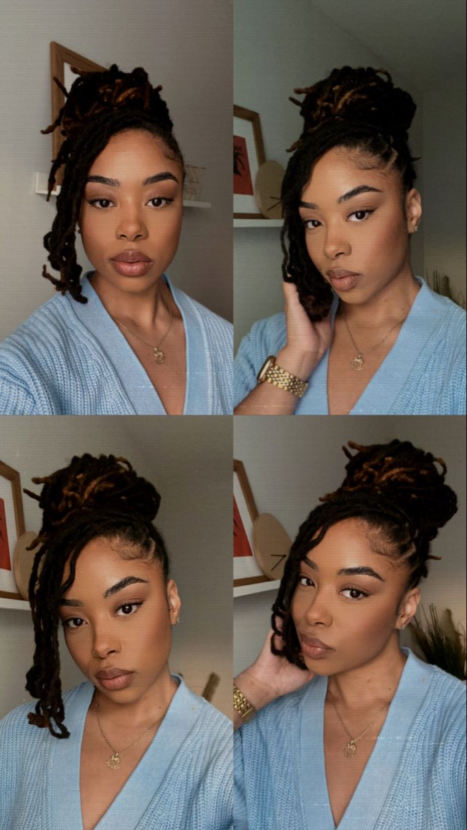 Hairstyle Locs Black Women, French Roll Loc Style, Loc Braid Out Styles, Loc Updo Medium Length, Loc Styles Shoulder Length, Braided Loc Updo, Wedding Loc Styles, Loc Updo Styles, Updo Locs Hairstyles For Women