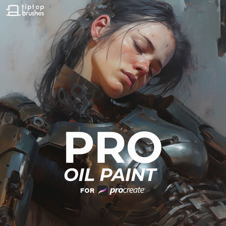 a painting of a woman in armor with the words pro oil paint for procretic