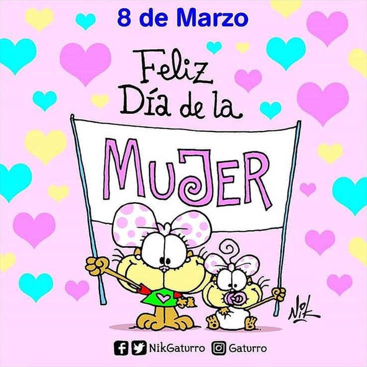 an image of a cartoon character holding a sign with the words feliz dia de la mujer