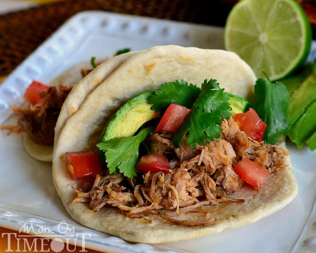 slow cooker carnitass with avocado and tomatoes