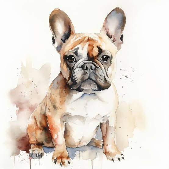 a watercolor painting of a brown and white dog sitting on top of a floor