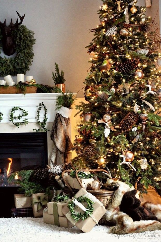 a decorated christmas tree with presents under it