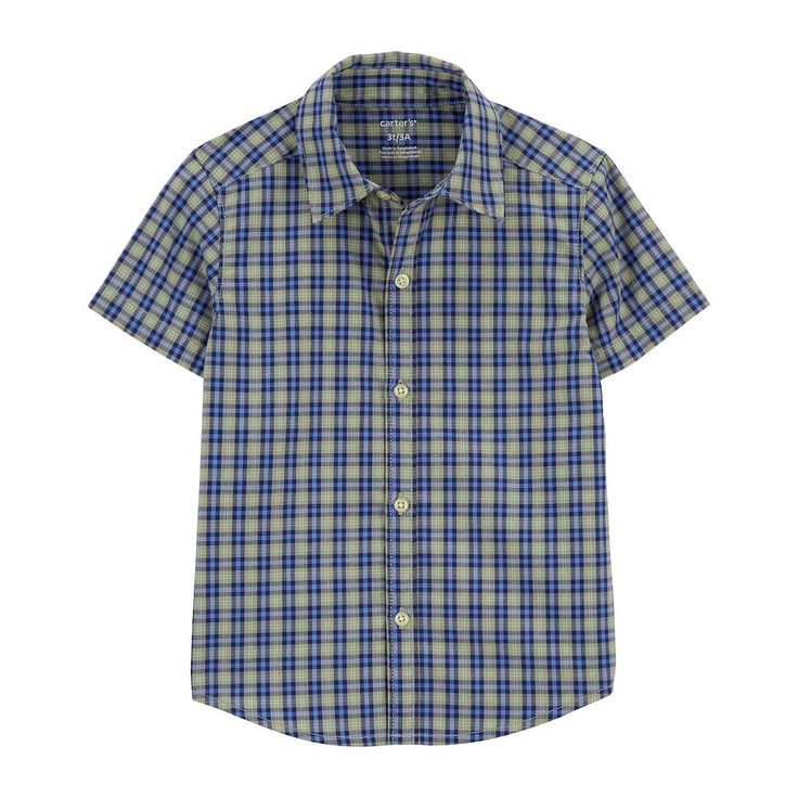 Keep your little one geared up for the warm weather season with this Toddler Boy Carter's Plaid Button-Down Shirt. Click on this BABY ESSENTIALS & APPAREL GUIDE to find everything you need to keep your baby healthy and happy! FEATURES Collared neckline Short sleeves Button-down front closure Pre-washed for softnessFABRIC & CARE Cotton lightweight sheeting Machine wash ImportedRESPONSIBLE Tested for harmful substancesSTANDARD 100 by OEKO-TEX® CERTIFIEDCertification No. 20.HUS.39362Testing Institu Casual Short Sleeve Shirt For Playtime, Fitted Casual Shirt For Playtime, Blue Shirt For Playtime, Blue Shirt With Buttons For Playtime, Casual Playtime Shirt With Buttons, Casual Buttoned Shirt For Playtime, Casual Shirt With Button Closure For Playtime, Short Sleeve Shirt With Button Closure For Playtime, Crossover Top