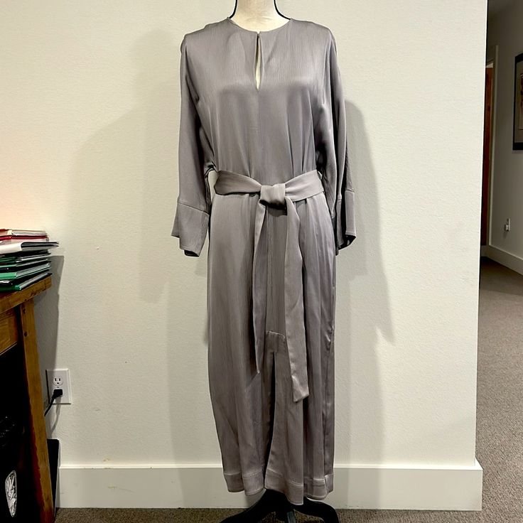 Cos Dress. Silver Gray. 100% Rayon. Never Worn. Oversized Gray V-neck Dress, Cos Dress, Boxy Dress, Size 12 Dresses, Sleeveless Wrap Dress, Short Sleeve Shift Dress, Dress Silver, Collared Shirt Dress, Wrap Around Dress