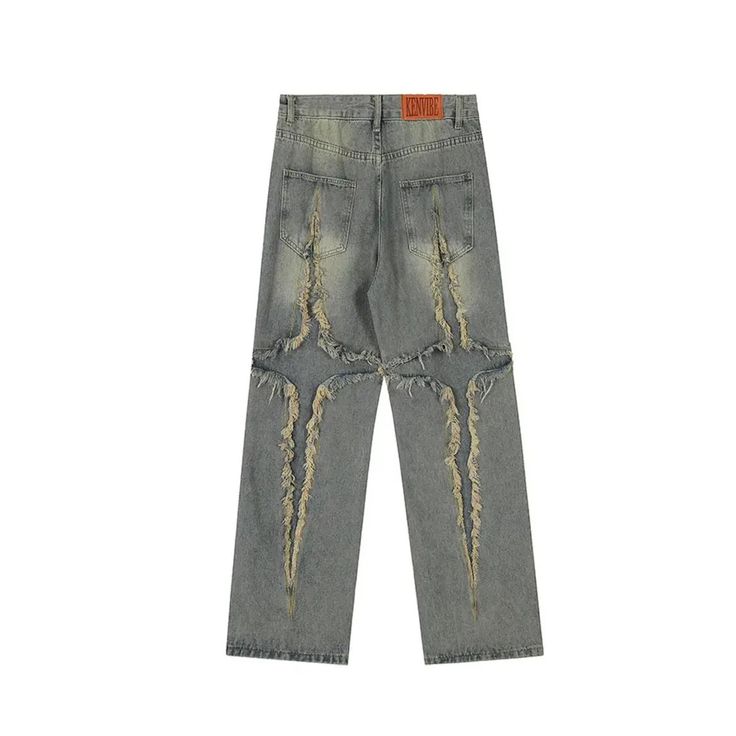 Urban Shred Denim Pants - h0neybear Grunge Denim Blue Pants For Streetwear, Punk Wide Leg Distressed Pants, Distressed Denim Blue Pants For Streetwear, Denim Blue Ripped Pants For Streetwear, Alternative Style Ripped Straight Leg Bottoms, Distressed High-waist Streetwear Pants, Distressed High-waist Pants For Streetwear, Distressed High Waist Pants For Streetwear, Punk Wide Leg Distressed Jeans