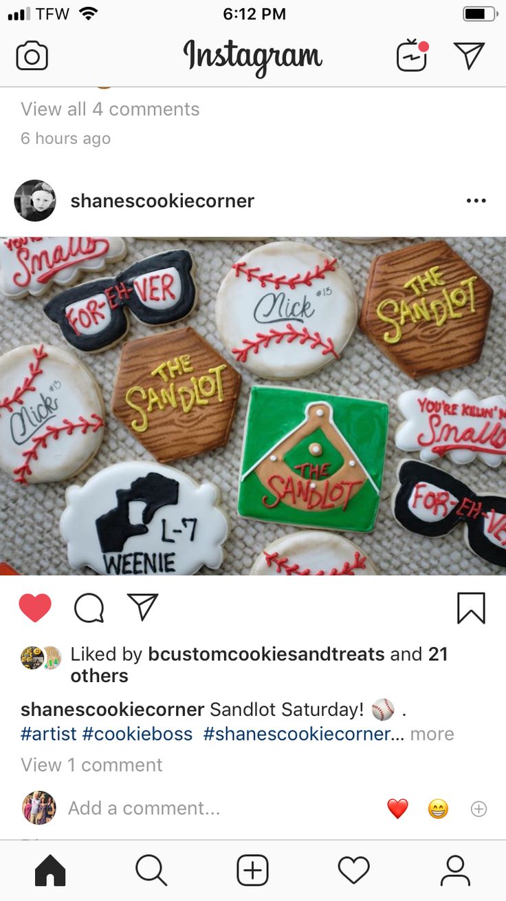 the instagram page on instagram com shows an image of baseball cookies and other items