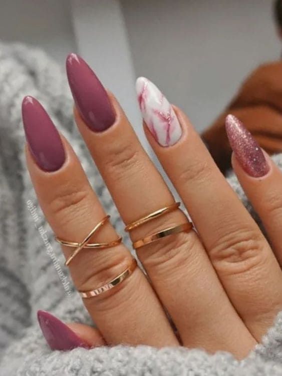 Acrylic Nails In Purple, Mauve Acrylic Nails Designs, Mauve And Pink Nails, Purple Mauve Nails, Mauve Nails Acrylic, Witchy Summer Nails, Nails February 2023, Simple Nail Color Ideas, Purple Nails 2023