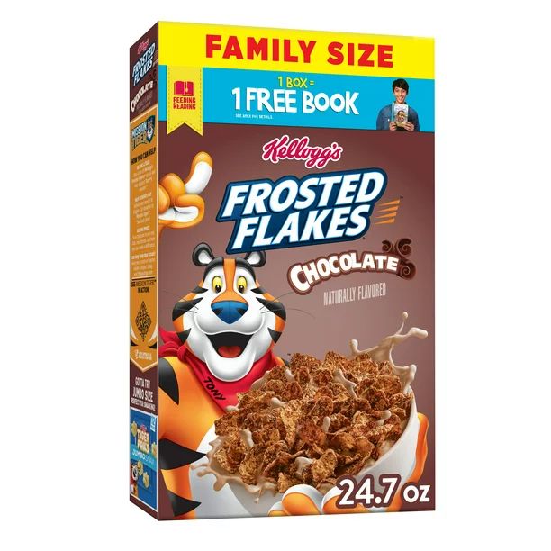 the cereal box is full of frosted flakes and chocolate chippy tiger's