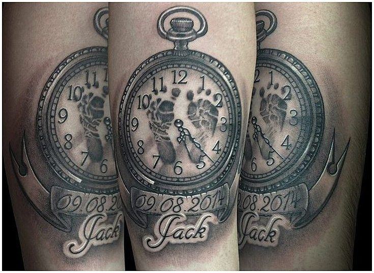 two tattoos on the legs of people with clocks