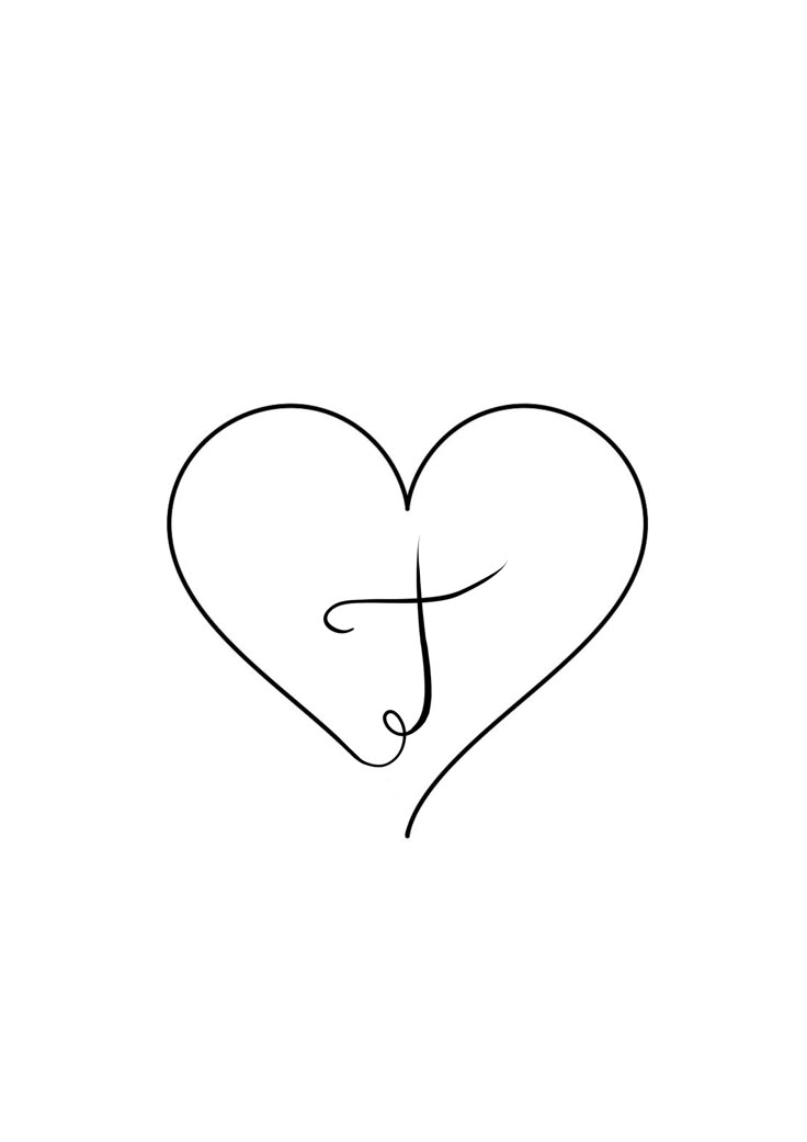 a black and white drawing of a heart with the letter e on it's side