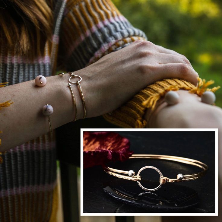 "My popular Karma Circle Bangle - now available in an oval hook version as well as the traditional slip-on version. A simple, minimalist bangle made in your choice of precious metal, or mix of metals. The bracelet features a textured half inch circle as the focal point and makes an excellent addition for stacking with my other bangles. Made with the same gauge metal used for my closed gemstone bangles and signature solitaire bangles, about 2mm thickness. Available in a traditional slip-on bangle Adjustable Oval Jewelry Tarnish Resistant, Tarnish Resistant Adjustable Oval Jewelry, Adjustable Oval Tarnish-resistant Jewelry, Adjustable Gold Plated Jewelry With Spring Ring Clasp, Adjustable Gold Bracelet For Everyday, Adjustable 14k Gold Round Bracelet, Adjustable Rose Gold Bracelet, Dainty Gold Oval Bracelets, Adjustable 14k Gold Bracelets