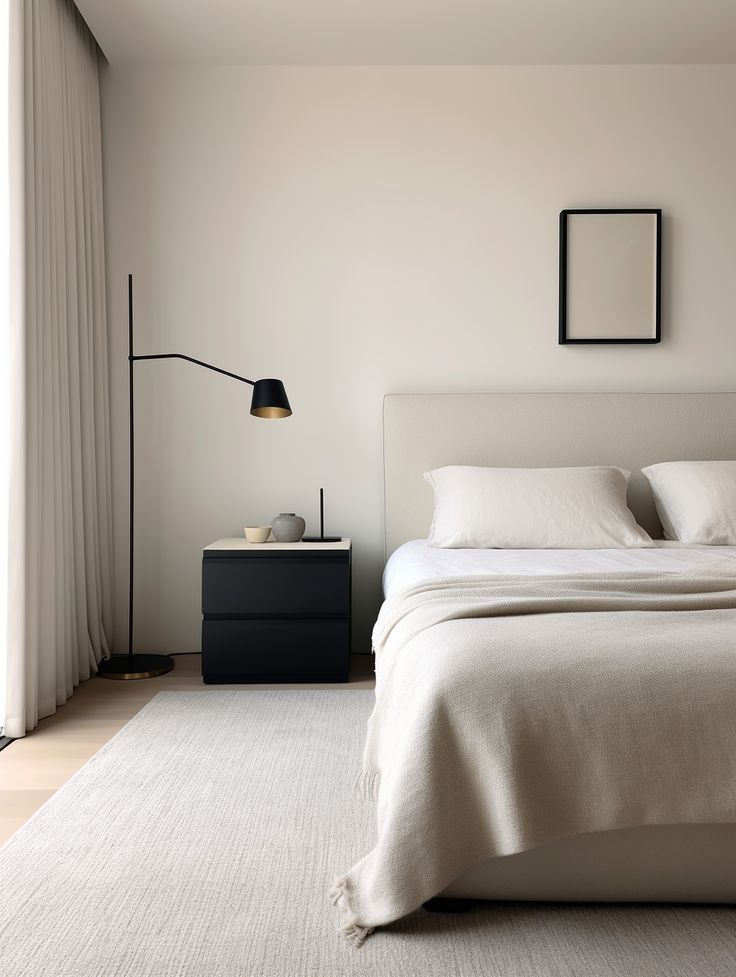 a white bed sitting next to a window in a bedroom