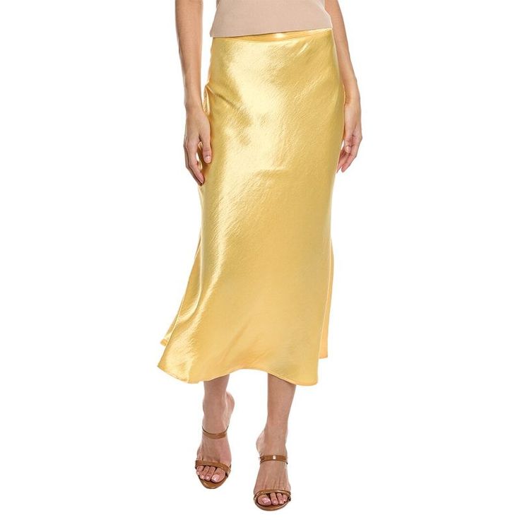 Color/Pattern: Yellow Approximately 35.5in From Waist To Hem Model Is 5'12 And Is Wearing A Size Small. Measurements May Vary Slightly By Size. Left Side Seam Zipper 100% Polyester Hand Wash Imported Fitted Gold Skirt For Spring, Gold Relaxed Skirt Bottoms For Spring, Gold Relaxed Fit Skirt For Spring, Chic Gold Skirt For Spring, Spring Gold Flowy Skirt, Elegant Yellow Silk Skirt, Casual Gold Skirt For Spring, Satin Skirt, Pajama Shirt