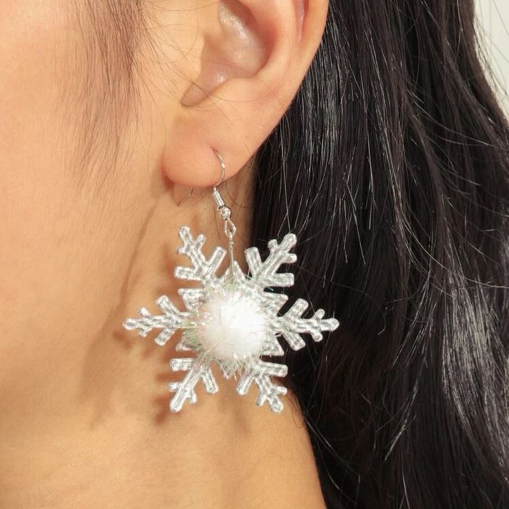 This Unique Pair Is A Wonderful Addition To Your Wardrobe And Your Style; Sure To Get Lots Of Compliments! Great For Christmas, Parties, Holidays, Winter, Gifts, Kwanzaa, Hanukkah, Or Anytime! Gsun39504000m4a Elegant White Earrings For Holiday, Elegant White Holiday Earrings, White Winter Party Jewelry, Elegant White Christmas Earrings, White Dangle Earrings For Holiday, White Jewelry For Winter Holiday, White Snowflake Earrings For Christmas, White Snowflake Earrings For Gift, White Snowflake Earrings For Winter