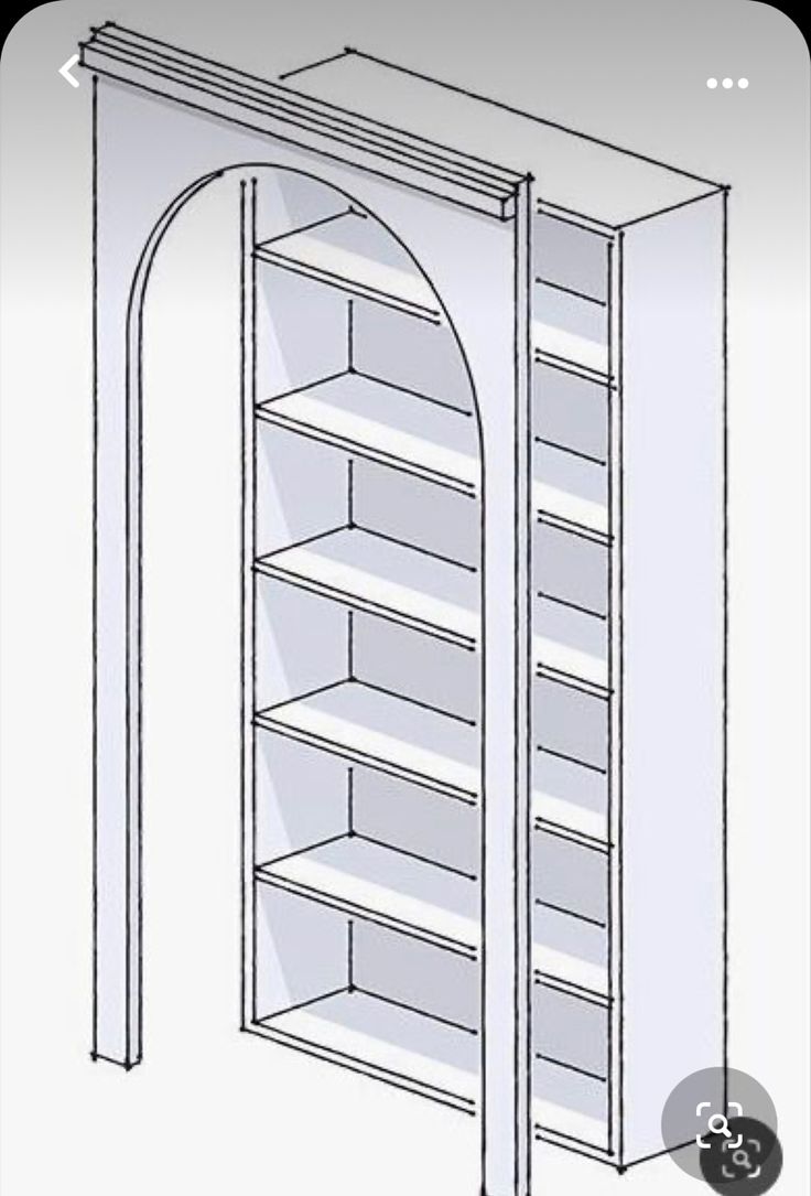 an open bookcase with shelves and doors on each side, viewed from the front