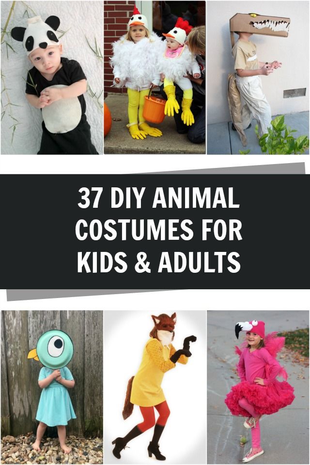 several costumes for kids and adults with the words 37 diy animal costumes for kids and adults