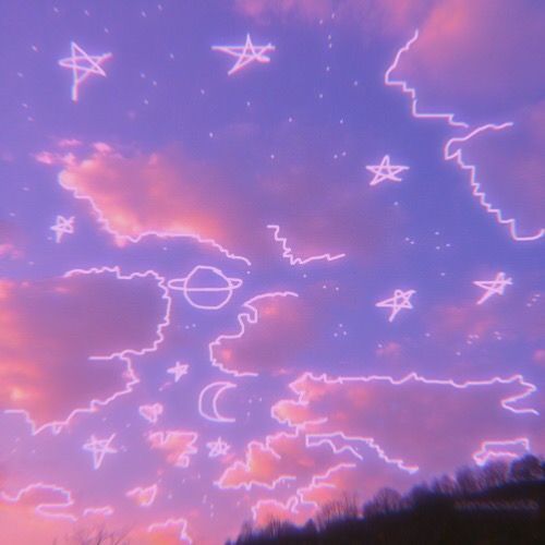 the sky is filled with stars and clouds