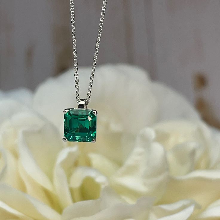 Asscher Cut Emerald Pendant Necklace, Green Emerald Square Pendant Anniversary Gift For Her, 14k Gold Necklace For Ladies Holiday Gift #5666 #MayBirthstone #EmeraldPendant #SolitairePendant #SquarePendant #AsscherCutPendant #TravelJewelry #AnniversaryGift #EngagementGift #EmeraldNecklace #BirthdayGift Classic Hallmarked Emerald Necklace, Classic White Gold Emerald Necklace As Gift, Classic Emerald Necklace As Gift, Classic Emerald Necklace For Gifts, Classic Emerald Necklace With Diamond Cut For Gift, Gift Emerald Cut Diamond Emerald Necklace, Emerald Cut Diamond Emerald Necklace Gift, Fine Jewelry Hallmarked Emerald Necklace, White Gold Emerald Gemstone Necklace