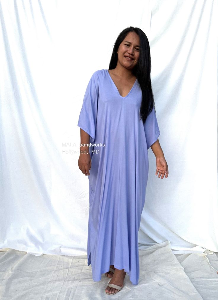 MALA handworks  Camila Kaftan in Lavender Spring V-neck Dress For Relaxation, Oversized V-neck Maxi Dress For Vacation, Oversized Summer Dresses For Loungewear, Oversized Summer Loungewear Dress, V-neck Beachwear Maxi Dress For Loungewear, Beachwear V-neck Maxi Dress For Loungewear, V-neck Beachwear Maxi Dress, Oversized Maxi Dress For Loungewear, Summer Oversized V-neck Kaftan