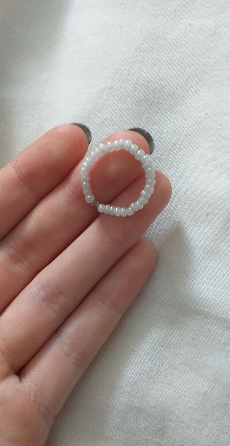 Pearlbead ring Pearl Beaded Ring, Handmade White Crystal Round Ring, White Rondelle Jewelry With Tiny Beads, White Circular Jewelry For Jewelry Making, Minimalist Round Beaded Jewelry, Handmade White Open Ring, White Rondelle Bead Jewelry, Handmade Pearl Ring, White Open Ring For Jewelry Making