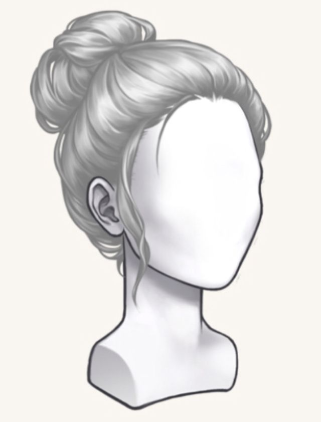 My favourite hair, Messy Sock Bun 💇🏻‍♀️ Updo Hair Reference Drawing, Messy Bun Drawing Anime, Hair Bun Art Reference, Hair Buns Drawing Reference, Messy Bun Character Design, Hair In Bun Drawing Reference, Anime Hair Bun Drawing, Drawing Buns Hair, Messy Bun Art Reference