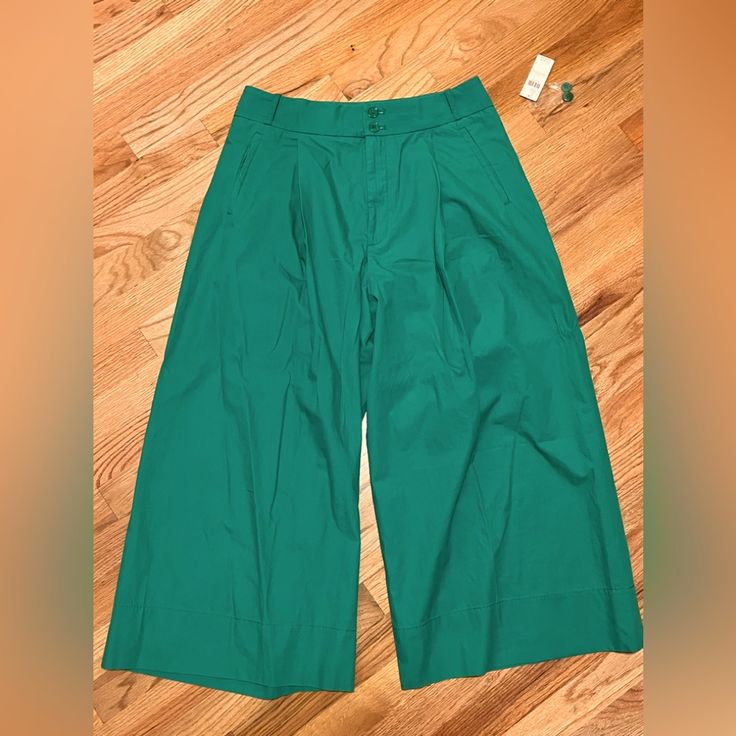 Nwt Pleated, High Waisted Wide-Legged Crop Pants. Tall Size, But Doesn’t Have To Be A Tall Person To Wear Them. See Pics For Measurements. Not Sure If The Color Shows Through, But I Would Describe As A True Christmas Green. Beautiful Color Perfect For Holiday Parties With A Sweater Or Button Down Shirt. Please Ask Any Questions You May Have! Will Ship Right Away In Time For Any Christmas Parties! Green Cotton Wide Leg Work Pants, Green Cotton Wide Leg Pants For Work, High Waist Green Capris For Spring, Green Cropped Leg Bottoms For Work, Green Cropped Leg Pants For Spring, Green Wide Leg Culottes For Spring, Green Capris For Workwear In Spring, Green Capris For Spring Workwear, Green Cropped Leg Summer Pants