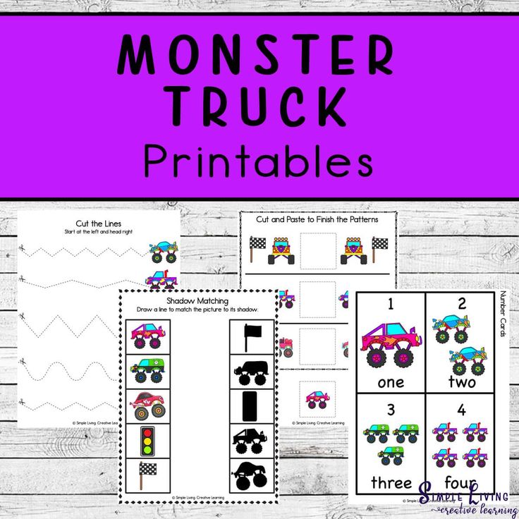 monster truck printables for kids to practice counting and number recognition in the classroom