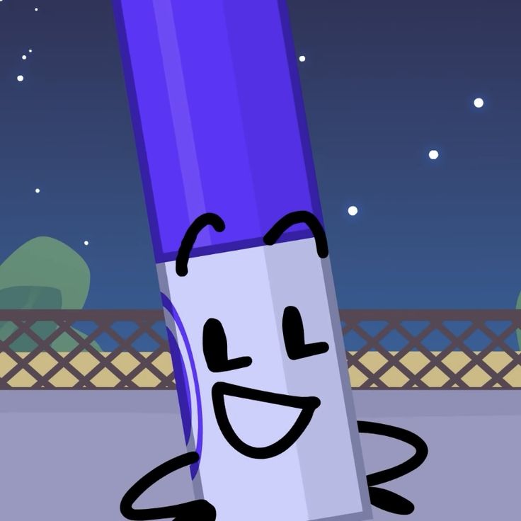 a cartoon character holding up a purple tube