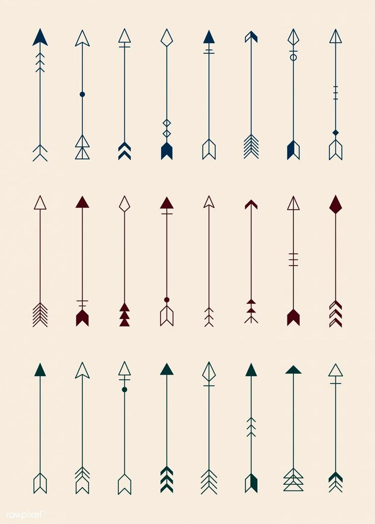 the different types of arrows are shown in black and white on a light pink background