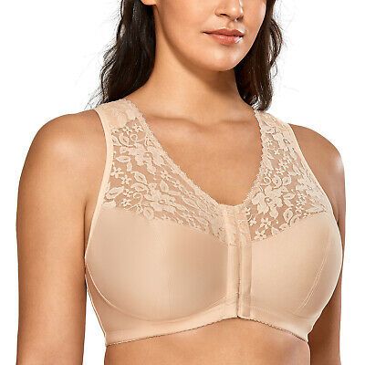 DELIMIRA Women Front Closure Bra Full Coverage Wirefree Lace Plus Size Racerback | eBay Front Fastening Bras, Front Closure Bra, Bra For Women, Sheer Bra, Cotton Bras, Unlined Bra, Full Coverage Bra, Plus Size Bra, Wireless Bra